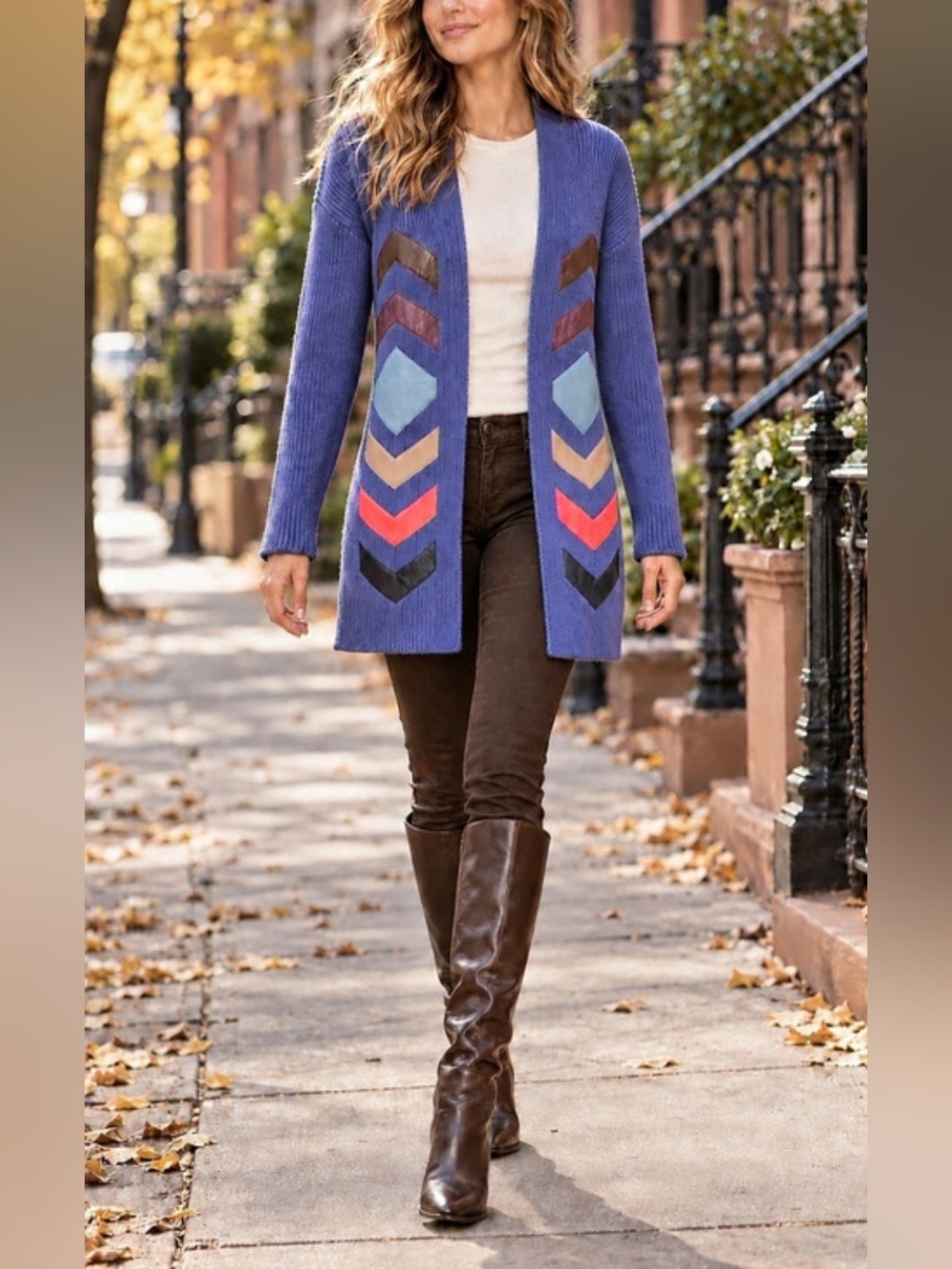 FoundRae Chevron Appliqué Purple Cotton Blend Open Front Cardigan XS